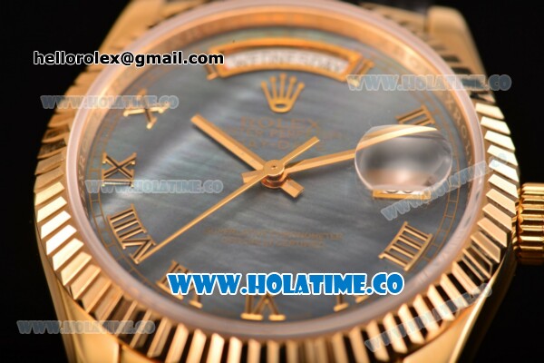 Rolex Day-Date Asia 2813/Swiss ETA 2836/Clone Rolex 3135 Automatic Yellow Gold Case with Black MOP Dial and Roman Numeral Markers (BP) - Click Image to Close